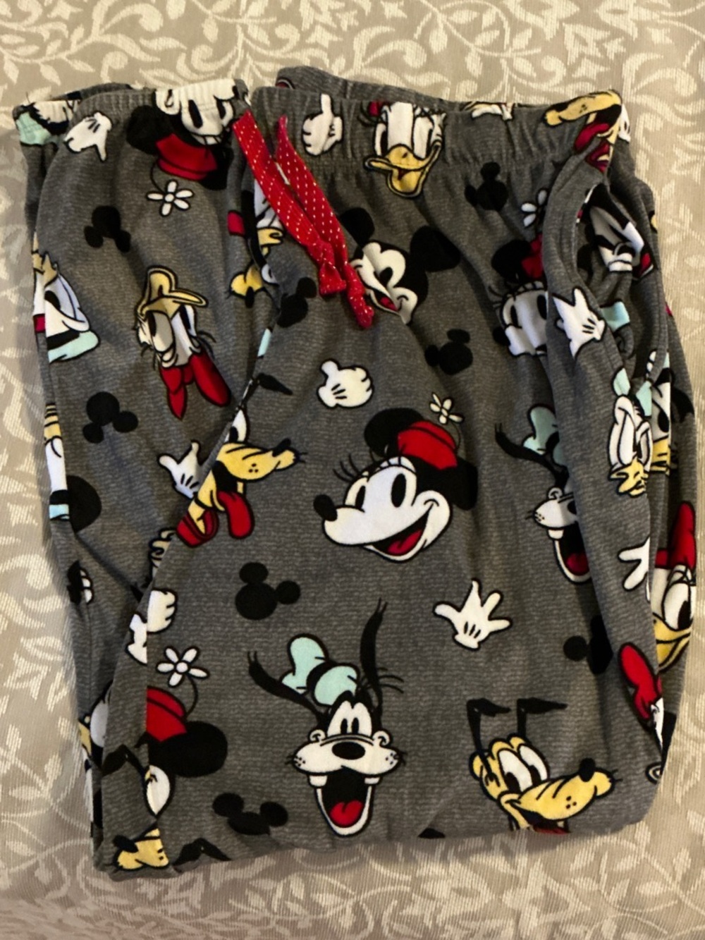 Disney Gray Minnie & Friends Pajama Pants with Red Drawstring